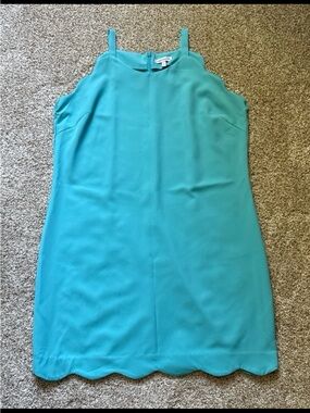 Scallop-Hem Turquoise Midi Dress with Straps